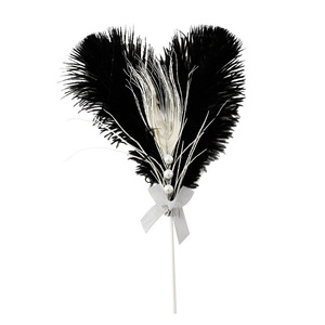 Ostrich Feather Cake Toppers Heart Shape Elegant Handmade Wedding Birthday Decorations Beige White Black - Product Image 5