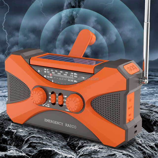 10000mAh Rechargeable 3-Band FM/AM/WB Portable Radio Emergency Hand Crank Solar Kit Built-In Speaker Flashlight for Earthquake
