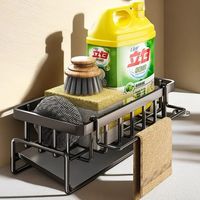 Égouttoir d'évier de cuisine porte-éponge détergent organisateur à un niveau fer non pliant support de rangement multifonction pour bol à vaisselle