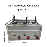 Cuiseur à nouilles professionnel à gaz 6 foyers, corps en acier inoxydable, 6 paniers, pour restaurant, snack-bar, stand alimentaire