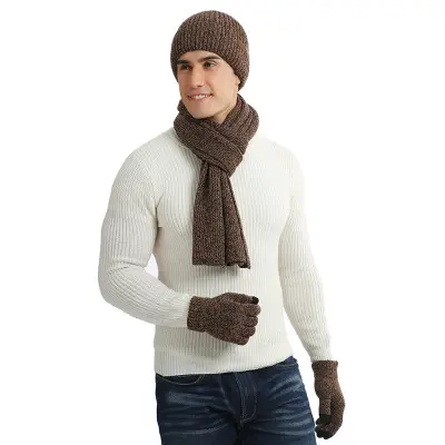 Yeni moda 2021 erkekler kış örme akrilik erkek eşarp, şapka ve eldiven setleri
