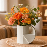 Ensemble de 3 vases en céramique, texture sable, vases géométriques à facettes, vase à fleurs sculptural moderne pour la décoration de la maison, centre de table