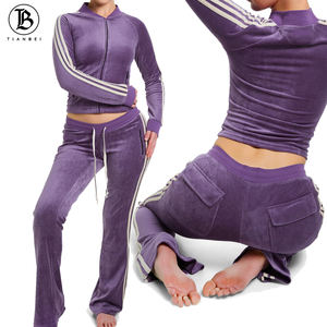 Conjunto de Dos Piezas 2026, Conjunto de Terciopelo a Juego para Mujer, Ropa Femenina de Marca, Chaqueta de Terciopelo a Rayas con Logotipo Personalizado, Pantalones Acampanados - Product Image 2