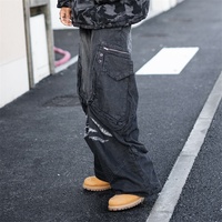 Jeans cargo multi-poches délavés noirs déchirés, taille plus, pour hommes, jambe large, streetwear, usage quotidien, jeans baggy en denim, fabricant