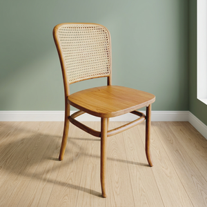 Chaise de salle à manger en teck massif avec dossier en rotin naturel, sans accoudoirs, style bistrot - Product Image 3
