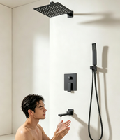 Système de douche mural encastré moderne en laiton avec mitigeur eau chaude/froide, fonction pause, pluie cachée et surpression pour villa