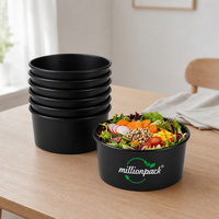 Bol à salade jetable en papier kraft noir mat 500ml 750ml 1000ml avec couvercle, étanche, résistant à l'huile, qualité alimentaire, approvisionnement en gros, restauration, confiserie