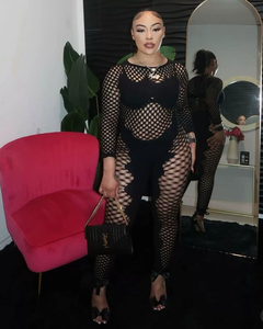 2026 prodotto di tendenza abbigliamento da donna occidentale a maniche lunghe in rete <span class=keywords><strong>nera</strong></span> <span class=keywords><strong>aderente</strong></span> tute da gioco tute attillate tute da donna - Product Image 1