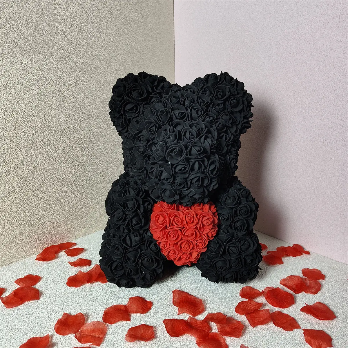 Cartoon 40cm Black Love Eternal Flower Rose Bear Birthday Christmas Gift PE Foam Simulation Rose Bear Toy