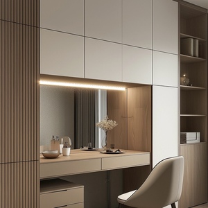 Muebles de Dormitorio Modernos, Armario de Madera con Luces LED, Estilo Hotel, Combinación de Almacenamiento y Tocador con Diseño Ensamblado - Product Image 4