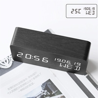 Réveil en bois température humidité LED thermomètre numérique en bois horloge contrôle du son horloge de bureau