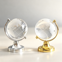 Globe en cristal avec support métallique, gravé au laser et sablé, décoration d'intérieur pour salon ou bureau