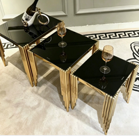 Ensemble de tables rondes en acier inoxydable doré de luxe léger, trois tailles différentes, table basse décorative en verre trempé pour la maison