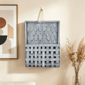 Wooden <b>Wall</b> Mounted <b>Storage</b> Basket Rectangle <b>Hanging</b> Home Decor Woven Basket For Indoor Use - Product Image 1