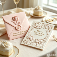 Carte de vœux florale personnalisée en relief avec enveloppe à sceau de cire, cartes d'invitation de luxe en feuille d'or, cartes de remerciement vierges pour mariage
