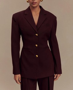 Blazer de Mujer con Cuello de Solapa y Botones Dorados, Mezcla de Lana, Color Sólido, Manga Larga, Corte Regular, Antiarrugas, para Otoño - Product Image 1