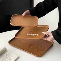 Plateau rectangulaire en plastique durable style Ins, motif végétal poli, imitation bois, multi-usages (thé, collations) pour les réceptions