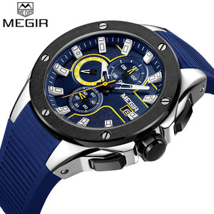 Reloj de cuarzo MEGIR 2053 hecho en china para hombre, correa de goma excel, pantalla de fecha, reloj deportivo impermeable - Product Image 3