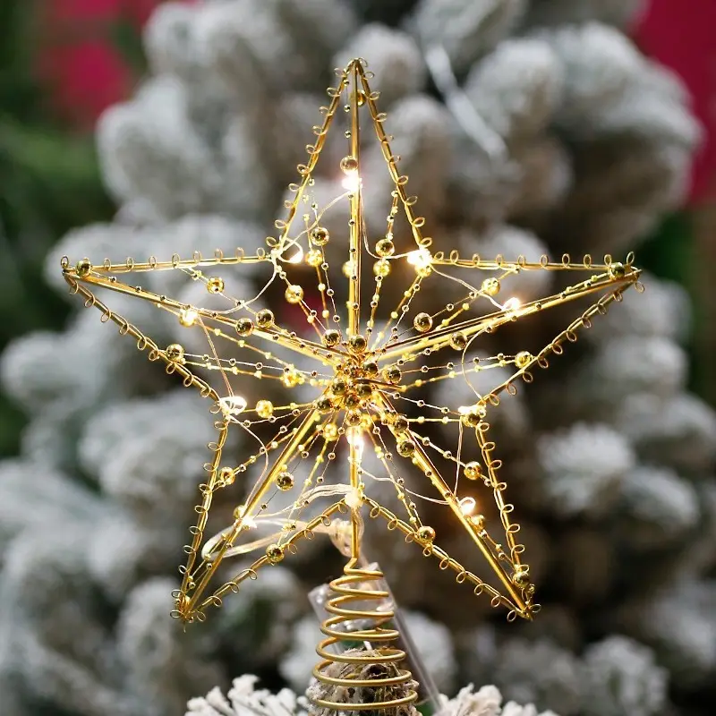 Led christmas tree led lights iron art with lamp accessories luminous star top-shaped ornament pendant