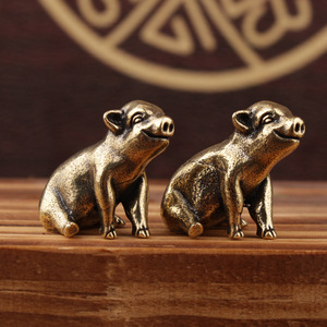 Brass Zodiac Pig Figurine Antique Bronze Finish Home <b>Decor</b> Tabletop Ornament Chinese New Year Gift - Product Image 1