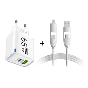 Factory Wholesale 65W PD QC GaN <b>Charger</b> plus 4in1 Fast Charging USB <b>Cable</b> Kit Dual USB A <b>Type</b> <b>C</b> Travel Phone <b>Charger</b> Set - Product Image 1