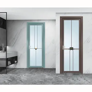 Porta de banheiro de vidro moderna porta de alumínio porta giratória de vidro temperado