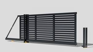 Portail coulissant en aluminium gris foncé noir, design de panneau horizontal à demi-grille, personnalisé, sans rail, suspension, entrée, allée - Product Image 5