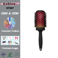 Brosse à cheveux professionnelle à poignée en plastique, brosse thermique ronde en céramique à couleur changeante