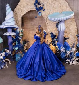 Gaun Pengiring Pengantin Biru Royal Khusus untuk Pernikahan, Gaun Satin Panjang Menyentuh Lantai untuk Pesta Ulang Tahun Anak, Quinceanera, Acara Formal, <span class=keywords><strong>Prom</strong></span> - Product Image 2