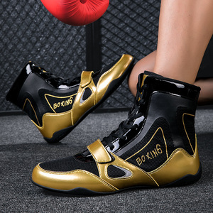 Zapatos de boxeo con cordones de piel sintética, transpirables, de caña alta, para entrenamiento, para hombres y mujeres, gimnasio, fitness, entrenamiento - Product Image 1