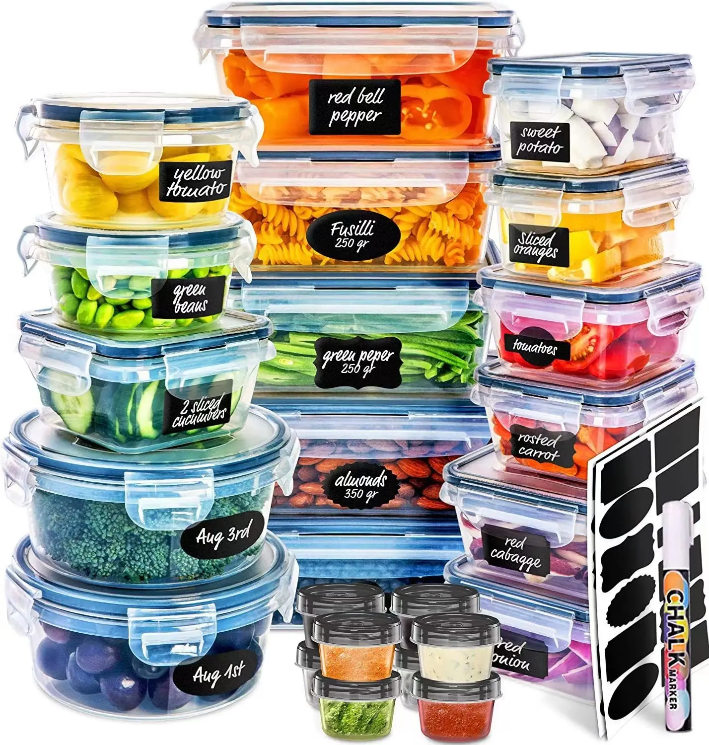 24 Piece Freezer Food Storage Containers Set With Easy Snap Lids Plastic Containers For Pantry Kitchen Organization