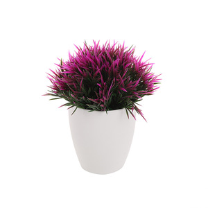 Plante artificielle en pot Qi Xing, 14 cm de hauteur, en plastique, ornement décoratif d'intérieur pour bureau, couleurs vert, rose, violet, jaune - Product Image 5