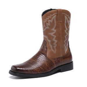 Botas Vaqueras Bordadas de PU para Mujer, Estilo Slip-On con Punta Reforzada, Tacón Grueso, Media Pantorrilla, Cómodas para Invierno, Vintage, Negras, Modelo Knight - Product Image 5