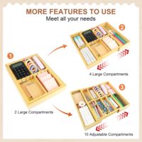 Boîte de rangement et plateau pliables en bambou pour fournitures de bureau, artisanat, cosmétiques, ustensiles de cuisine