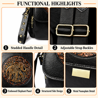 Sac à dos pour femme en cuir PU, motif éléphant, poche à rabat, quincaillerie dorée, poignée supérieure, OEM ODM, vente en gros, MOQ 10 pièces
