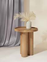 Table d'appoint en bois de chêne massif avec plateau, trois pieds cylindriques, table de chevet minimaliste, console durable pour entrée, salon, chambre, hôtel