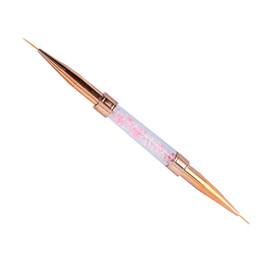 Pinceau double embout pour nail art, or rose, poils synthétiques, strass, virole en cuivre, plat, pour dessin floral, stylo de peinture gel pour ongles - Product Image 4