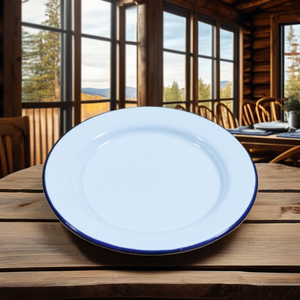 Dia 25.5Cm Ronde Email Dinerplaat Met Blauw Opgerolde Email Oplader Plaat Emaille Taartvorm