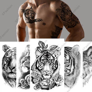 Venta al por mayor <span class=keywords><strong>de</strong></span> fábrica, medio <span class=keywords><strong>brazo</strong></span> para <span class=keywords><strong>hombre</strong></span>, tigre fresco, Lobo, flor, diseño negro, tatuajes temporales impermeables, pegatinas para decoración del cuerpo - Product Image 1
