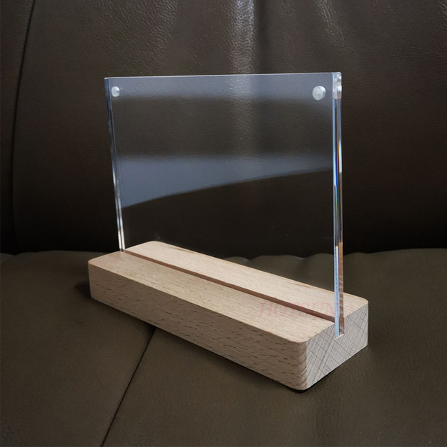 Acrylic Advertising Poster Stand A5 Wood Base Acrylic Table Sign Menu Magnetic Sign Holder