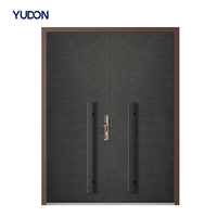 Porte d'entrée double en aluminium moulé YUDON DOOR avec vidéophone, revêtement poudré, résistante au feu, design large, pour maisons résidentielles
