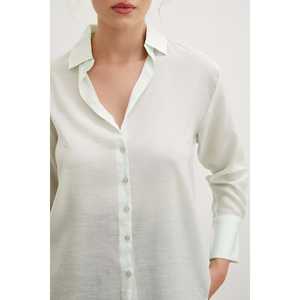 เสื้อเชิ้ตผ้าลินินคอวีผู้หญิง เสื้อเชิ้ตติดกระดุมสไตล์มินิมอล สีมิ้นท์ ใส่ได้ทุกวัน - Product Image 4