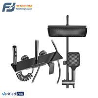 Ensemble de douche thermostatique OEM en aluminium gris anthracite, finition PVD brossé, avec pommeau pluie 4 fonctions, barre coulissante à poignée unique, pour appartement et hôtel
