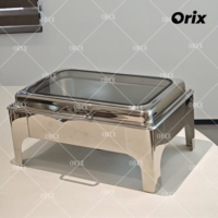 Plat de service chauffant de luxe doré avec couvercle en verre pour buffet de restaurant et préservation de la chaleur des aliments