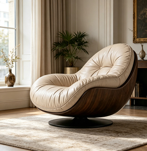 <span class=keywords><strong>Fauteuil</strong></span> <span class=keywords><strong>pivotant</strong></span> de style européen, <span class=keywords><strong>coque</strong></span> en bois courbée, aspect cuir crème, dossier capitonné, <span class=keywords><strong>fauteuil</strong></span> d'appoint rotatif - Product Image 5