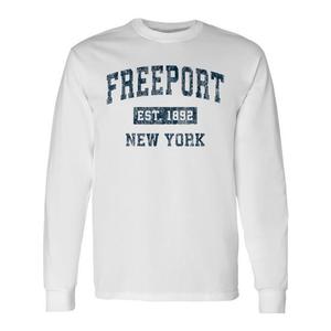 T-shirt a maniche lunghe Freeport New York con stampa blu navy in stile sportivo vintage - Product Image 1