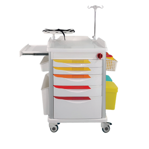 Chariot d'urgence hospitalier ABS à <span class=keywords><strong>5</strong></span> <span class=keywords><strong>tiroirs</strong></span>, chariot mobile pour médicaments avec poteau porte-perfusion, roulettes silencieuses, <span class=keywords><strong>tiroirs</strong></span> verrouillables, garantie 1 an - Product Image 3