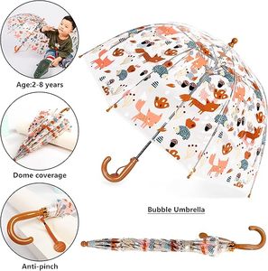 Design 6k automaticamente trasparente bambini disegni dipingono te animali della foresta ombrello dritto - Product Image 2