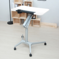Escritorio Móvil para Portátil con Altura Ajustable, Ruedas con Bloqueo, Portavasos y Ranura para Tablet, Mesa Rodante para Oficina en Casa, Trabajo en el Sofá