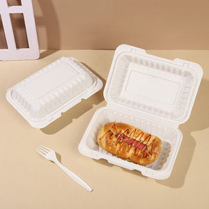 Boîte à repas <span class=keywords><strong>bento</strong></span> en amidon de maïs biodégradable et écologique, compatible micro-ondes, avec couvercle hermétique, 9*6, sans BPA, jetable, pour restaurant, à emporter - Product Image 1